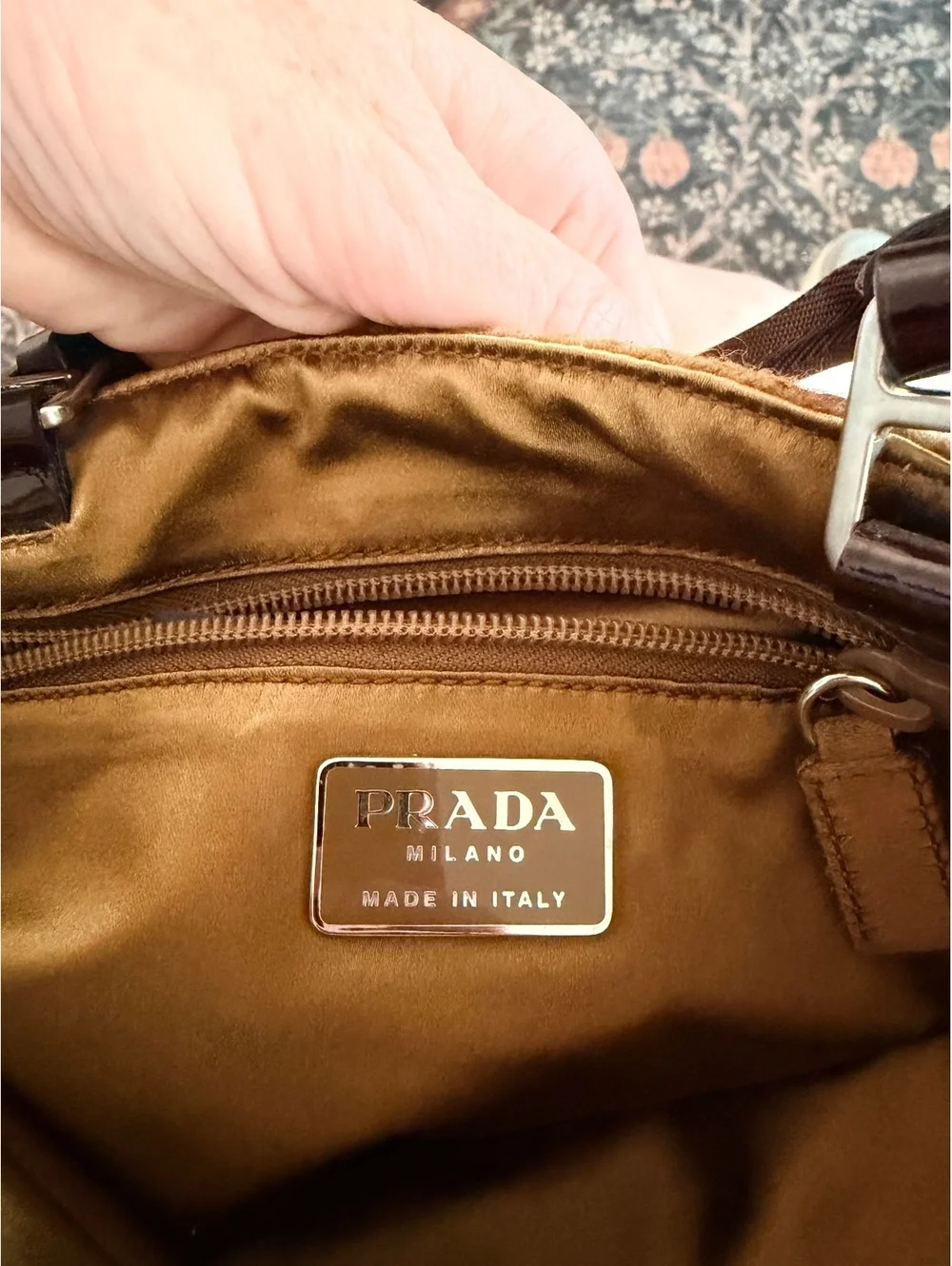 Authentic Prada FW1999 Appliqué Leaves Suede Wool Mesh Tote Bag Archive Vintage